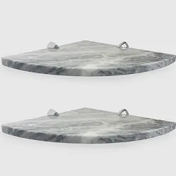 Quick Shelf 2 mensole angolari in marmo naturale bardiglio mat cm 22,9 con 4 reggimensola codice prod: BARA2QMA15 product photo