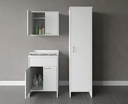 Composizione mobile bagno con lavatoio in resina doppio, pensile doppio, colonna singola codice prod: 9002K FH960K FC9006K product photo