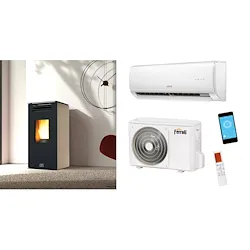 ANNA STUFA A PELLET BIANCA 7 KW CON CONDIZIONATORE MONOSPLIT IN OMAGGIO codice prod: LA113R0X+2CP001HF+2CP001LF product photo