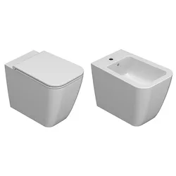 Stone wc+bidet+sedile rallentato a terra bianco lucido codice prod: ST001BI ST009BI ST020BI product photo