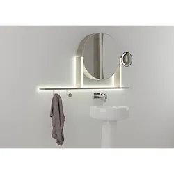 Complemento integrato d'arredo e illuminazione float 1300 con specchio ingranditore havana codice prod: SPECCHIERA1300_HAVANA INGR product photo
