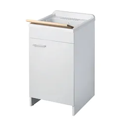Lux lavatoio in nobilitato 50x50x85, con asse di lavaggio in legno, portabiancheria e kit di scarico codice prod: 7003LUX product photo