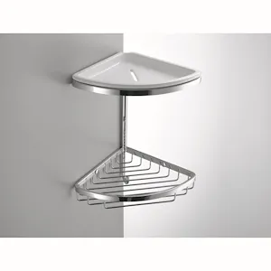 Griglia doppia porta oggetti doccia angolare con vaschetta e gancio cromata codice prod: B96010CR-CBL product photo