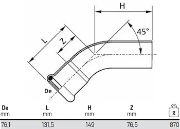 Curva 45° mf dm 76,1 codice prod: DSV10270 product photo Foto1 L2