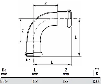 Curva 90° ff dm 88,9 codice prod: DSV10268 product photo Foto1 L2