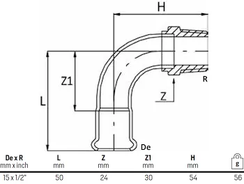 Curve filettate 90° 1/2"x15 codice prod: DSV13804 product photo Foto1 L2