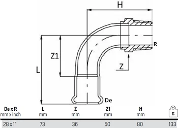 Curve filettate 90° 1"x28 codice prod: DSV13807 product photo Foto1 L2