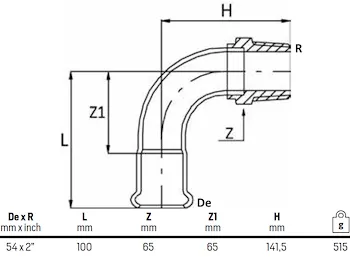 Curve filettate 90° 2"2x54 codice prod: DSV13809 product photo Foto1 L2