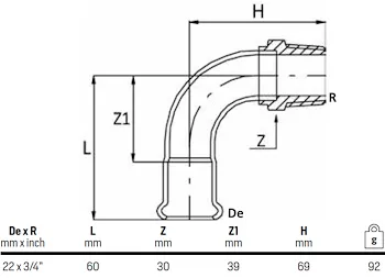 Curve filettate 90° 3/4"x22 codice prod: DSV13806 product photo Foto1 L2