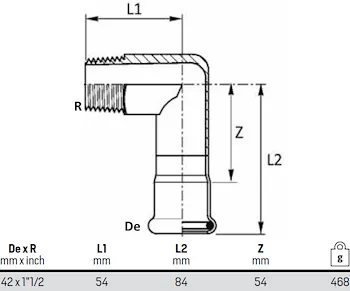 Gomito 90° mf - d. 42 x 1"1/2 codice prod: DSV07673 product photo Foto1 L2