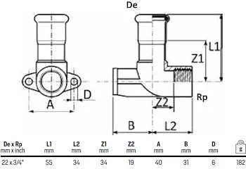 Gomito misto 90&deg; ff c/dist.22x3/4 codice prod: DSV10971 product photo Foto1 L2