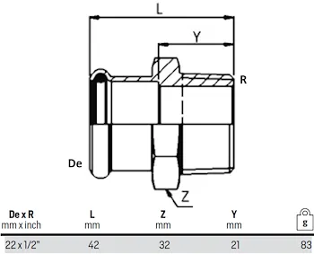 Manicotto misto c/fil. maschio d. 22x1/2 codice prod: DSV07633 product photo Foto1 L2