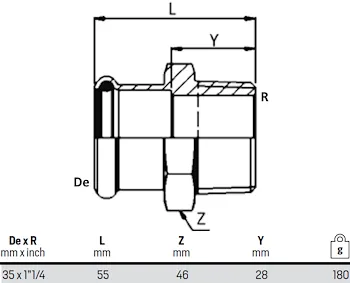 Manicotto misto c/fil.maschio d.35x1"1/4 codice prod: DSV07640 product photo Foto1 L2