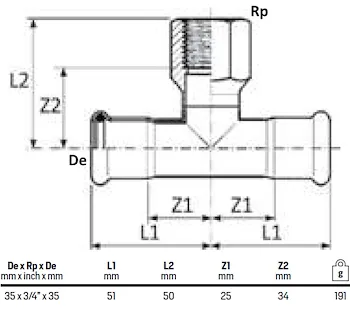 Tee con derivazione 35x3/4"x35 ff codice prod: DSV08420 product photo Foto1 L2