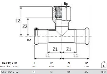 Tee con derivazione 54x3/4"x54 ff codice prod: DSV08424 product photo Foto1 L2