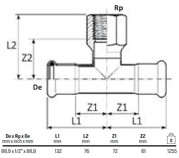 Tee con derivazione ff 1/2x88 codice prod: DSV10929 product photo Foto1 L2