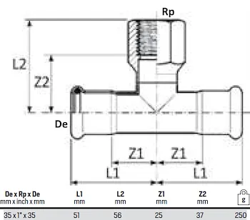 Tee con derivazione ff 1x35 codice prod: DSV10926 product photo Foto1 L2