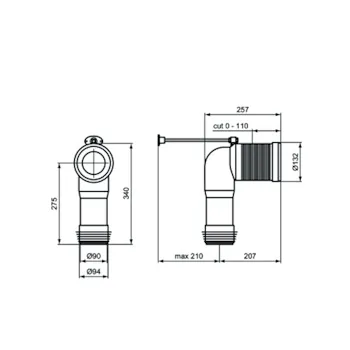 Curva tecnica per scarico a pavimento regolabile da 5 a 11 cm codice prod: T002767 product photo Foto2 L2