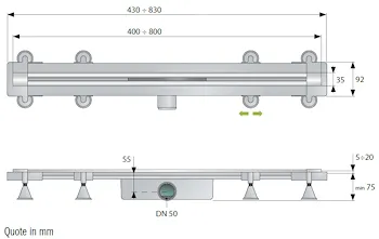 Set griglia inox,ritagliabile su misura l.400-800 mm x sc.doccia a pavim. codice prod: DSV17117 product photo Foto1 L2
