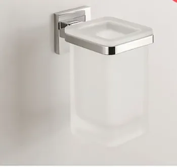 Basic Q porta bicchiere a parete vetro acidato naturale cromato codice prod: B37020CR-VAN product photo Default L2