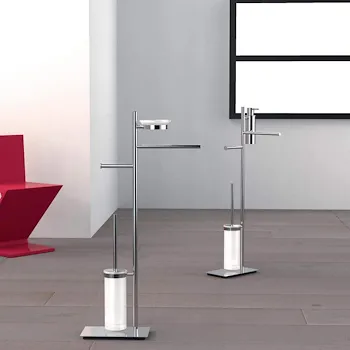 Square piantana con spandisapone, porta salviette, porta rotolo destra e porta scopino cromata codice prod: B99180CR product photo Foto2 L2