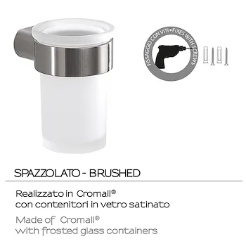 Pirenei bicchiere portaspazzolinia parete cromato spazzolato con vetro satinato codice prod: 0000PI103800000 product photo Foto2 L2
