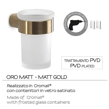 Pirenei bicchiere portaspazzolinia parete oro opaco con vetro satinato codice prod: 0000PI108800000 product photo Foto2 L2