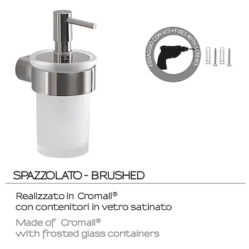 Pirenei dispenser sapone a parete cromato spazzolato e vetro satinato codice prod: 0000PI813800000 product photo Foto2 L2