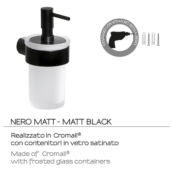 Pirenei dispenser sapone a parete nero opaco e vetro satinato codice prod: 0000PI811400000 product photo Foto2 L2