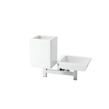 Urania porta sapone con bicchiere a parete bianco base cromata codice prod: 000U1408 product photo Default L2