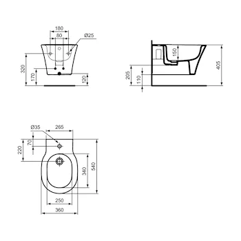 Connect Air bidet sospeso  monoforo, con troppopieno, con fissaggi completamente nascosti codice prod: E233501 product photo Foto4 L2