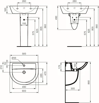 Eurovit semicolonna per lavabo bianco lucido codice prod: W333001 product photo Foto2 L2