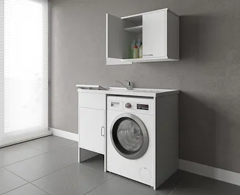 Composizione mobile bagno lavatoio + coprilavatrice + pensile doppio + specchio reversibile codice prod: 9008K FH960K MIRROR1 product photo Foto1 L2