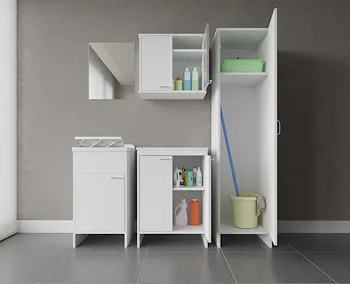 Composizione mobile bagno lavatoio resina + base doppia + pensile doppio con colonna + specchio product photo Default L2