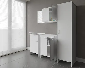Composizione mobile bagno lavatoio resina + base doppia + pensile doppio con colonna + specchio product photo Foto1 L2