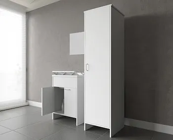 Composizione mobile bagno lavatoio resina doppio con colonna singola + specchio codice prod: 9002K FC9006K MIRROR1 product photo Foto1 L2