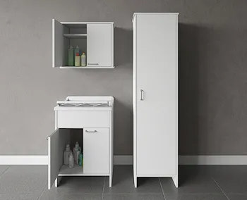 Composizione mobile bagno lavatoio resina doppio + pensile doppio con colonna singola codice prod: 9002K FH960K FC9006K product photo Default L2