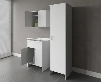 Composizione mobile bagno lavatoio resina doppio + pensile doppio con colonna singola codice prod: 9002K FH960K FC9006K product photo Foto1 L2