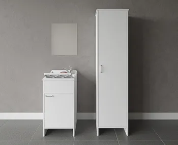 Composizione mobile bagno lavatoio resina singolo con colonna singola + specchio codice prod: 9006K FC9006K MIRROR1 product photo Default L2