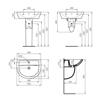 Eurovit lavabo 60 con semicolonna bianco lucido codice prod: W332301 W333001 product photo Foto2 L2