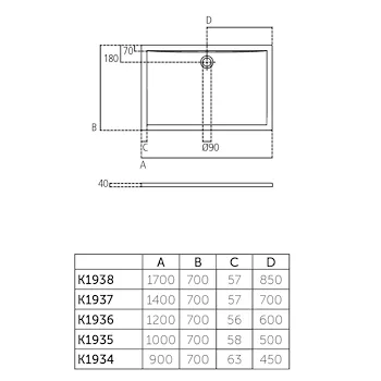 Ultra Flat piatto doccia 120x70 bianco lucido in acrilico codice prod: K193601 product photo Foto1 L2