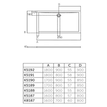 Ultra Flat piatto doccia 160x80 bianco lucido in acrilico codice prod: K518701 product photo Foto1 L2