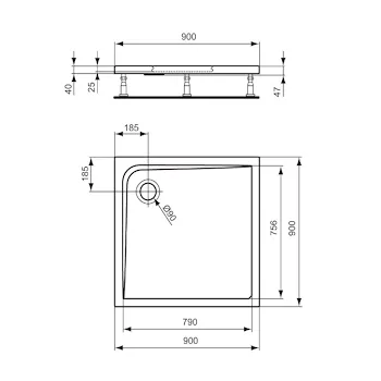 Ultra Flat piatto doccia 90x90 bianco lucido in acrilico codice prod: K517301 product photo Foto1 L2