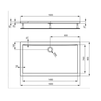 Ultra flat piatto doccia acrilico 160x90 beu codice prod: K518801 product photo Foto1 L2
