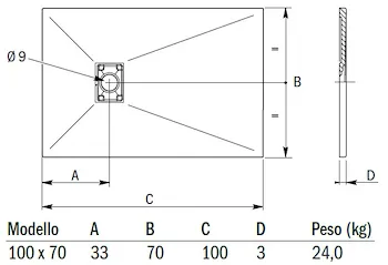 Piatto doccia Mineral bianco 100x70 con piletta/griglia pietra naturale codice prod: DSV15847BI product photo Foto1 L2