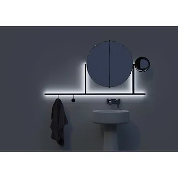 Complemento integrato d'arredo e illuminazione float 1300 con specchio ingranditore black codice prod: SPECCHIERA1300_BLACKINGR product photo Foto2 L2