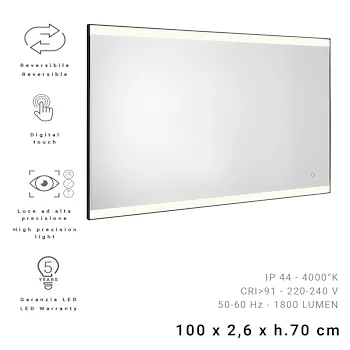 Jeff specchio 100X70 cm con luci a led, bordo sabbiato e cornice in pvc nero matt codice prod: 000033031400000 product photo Foto1 L2