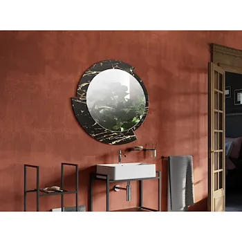 Stone specchio Ø95 con cornice in lastra ceramica Laminam noire desir codice prod: 45626 product photo Default L2
