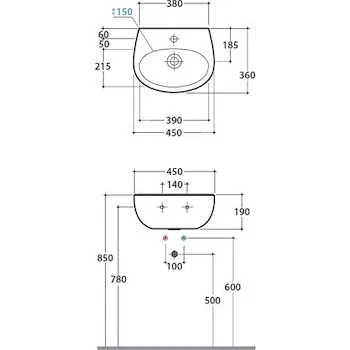 Grace lavabo sospeso 45x36 bianco lucido monoforo codice prod: GR045BI product photo Foto1 L2