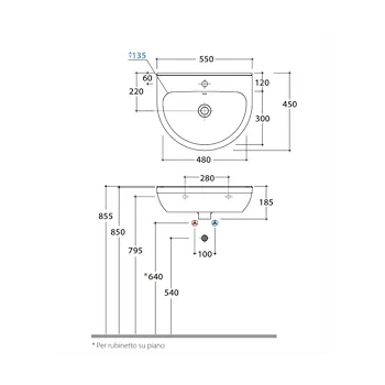Grace lavabo sospeso/colonna 55x45 bianco lucido monoforo codice prod: GRN55BI product photo Foto2 L2